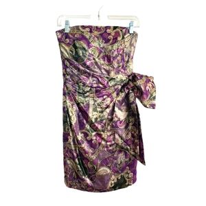 Vintage Strapless Mettalic Shimmer Floral Party Dress